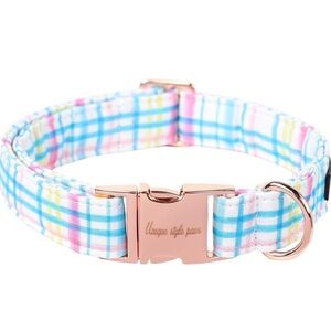 Unique style paws Dog Collar Metal Buckle Blue Pink Grid Collar Gift Durable